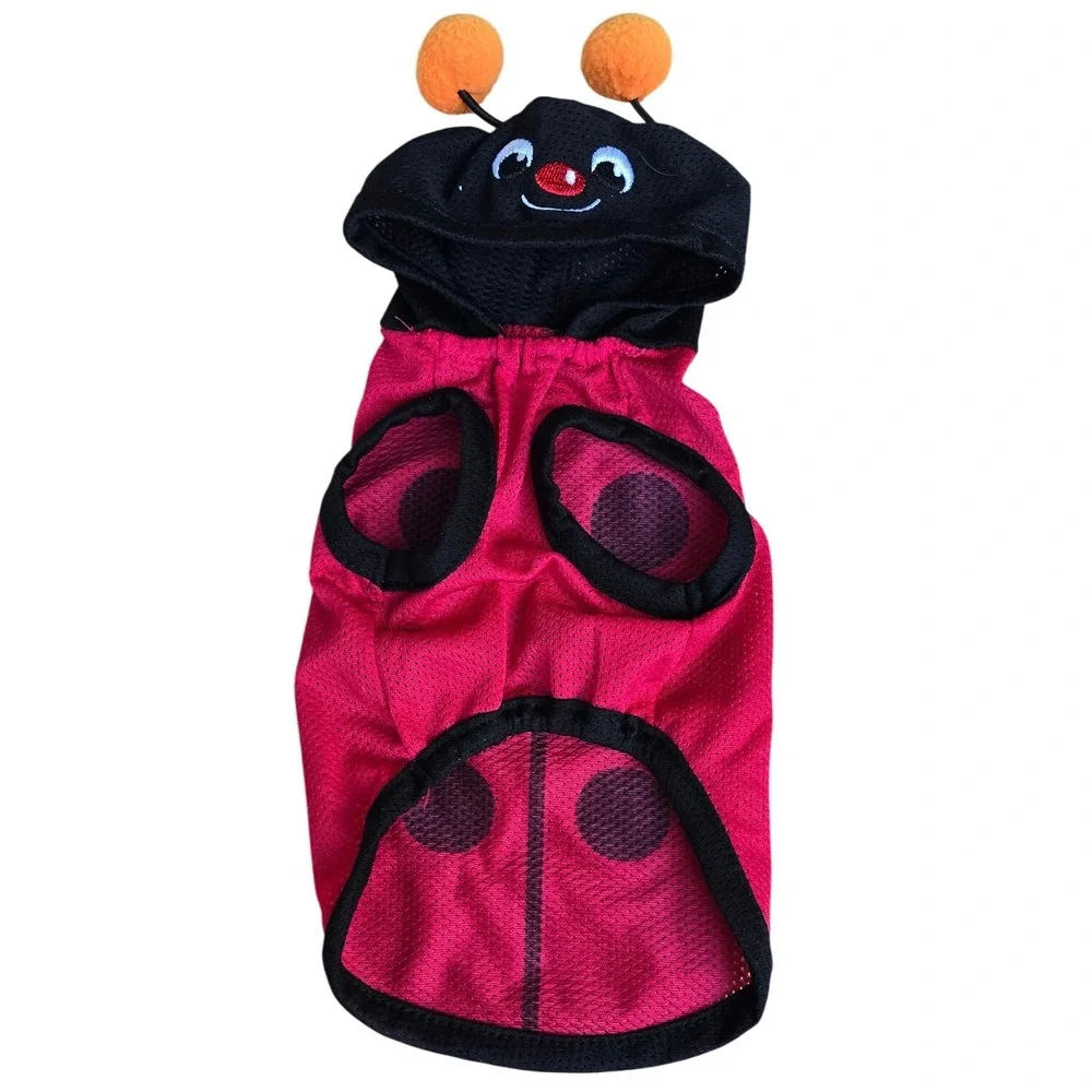 Dog Cat‎ Ladybug Costume Hoodie Pet Apparel Red Black Halloween Small mesh light